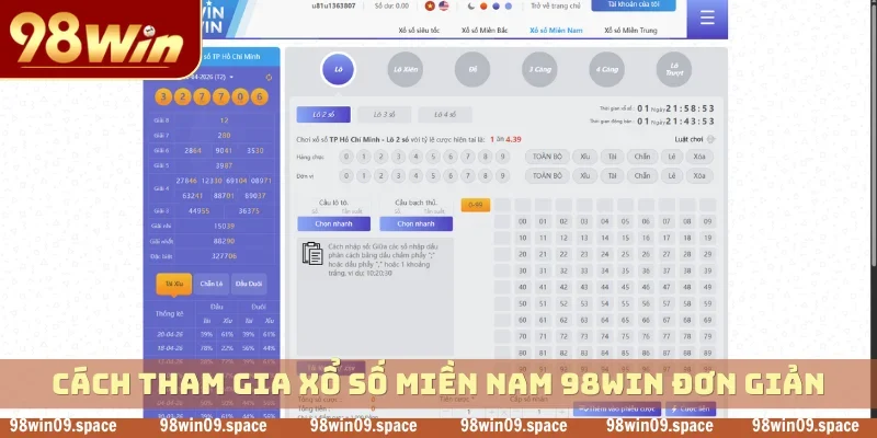 Cách tham gia xổ số miền nam 98WIN đơn giản